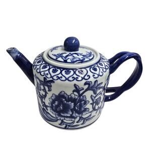 Vtg Blue White Porcelain Teapot Bombay Co Chinoiserie China Ceramic Porcelain